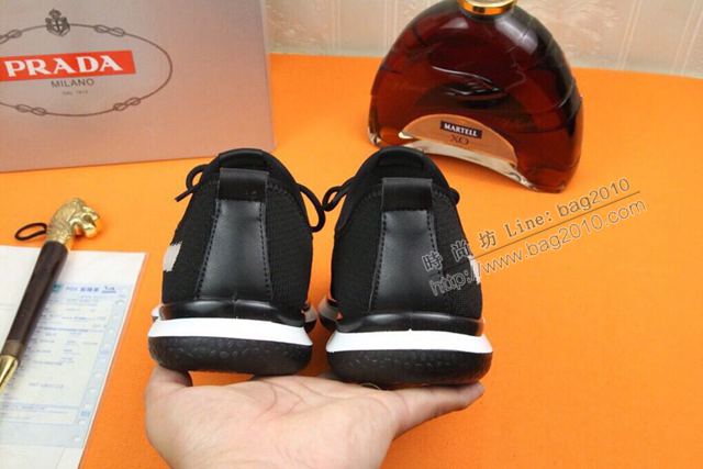 PRADA男鞋 普拉達新品男鞋 PRADA進口飛織彈力布鞋 黑色系帶鞋  hdx13427